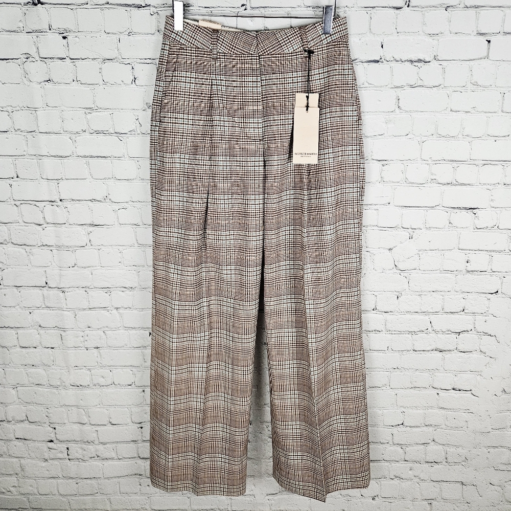 SCOTCH & SODA | Rose pleated plaid wide leg high waist trouser pants